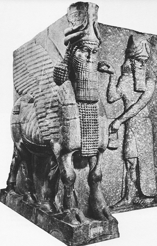 Assyrian winged ox from the palace of Sargon II at Khorsabad