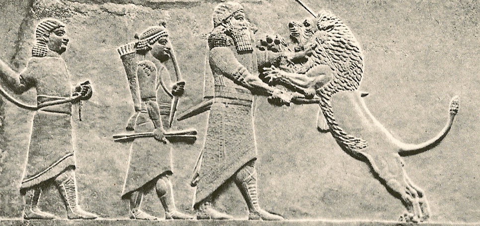 Ashurbanipal, the Assyrian king killing a lion