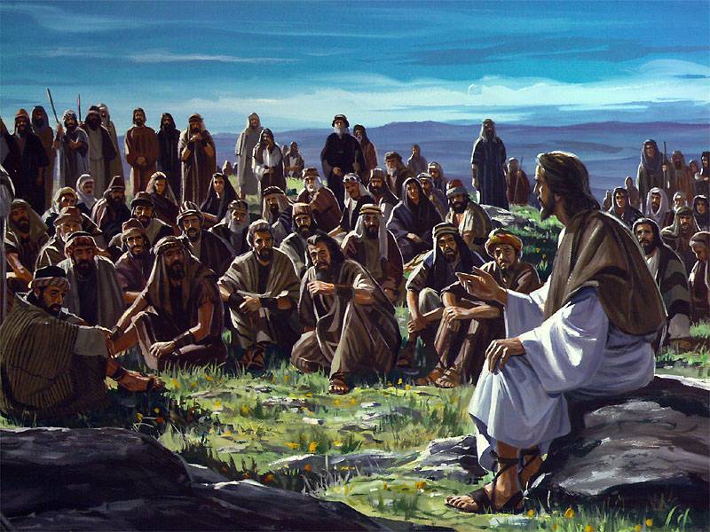 Jesus teaching on a mountain