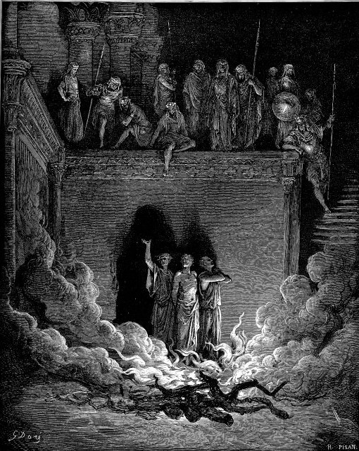 Shadrach, Meshach, and Abednego in furnace