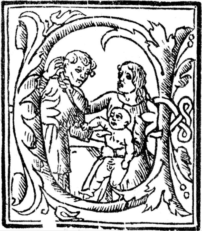 The Letter O with a man, woman, and infant